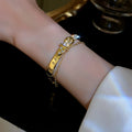 Light Luxury 18K Gold Plated Square Chain Belt Bracelet Geometric Shiny Micro Inlaid Cat Eye Stone Charm Bracelet for Women Girl