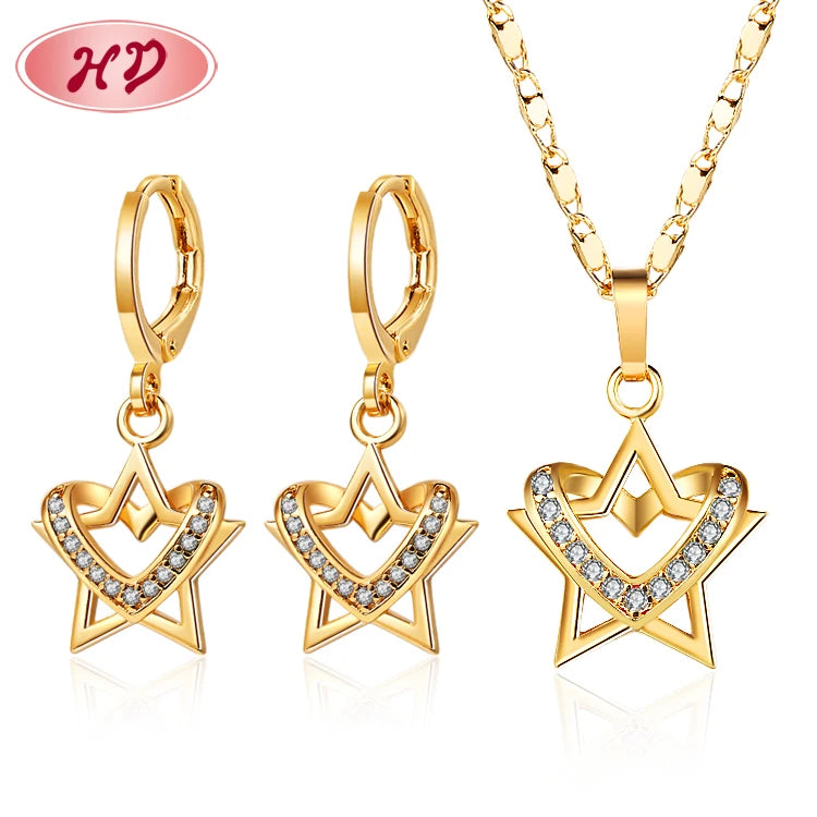 New Arrivals Star Sign Gold Heart Necklace Huggie Drop Earrings Jewelry Set Stylish Trending Jewelry 2022 for Daily Wear