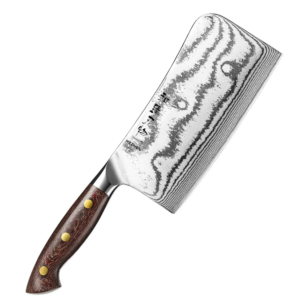 XINZUO Custom Damascus Steel Bone Chopper Knife Durable Kitchen Chopping Knives Micarta Handle