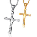 Fashion Stainless Steel 18k Gold Plated Religious Chain Necklace with Ankh Cross Zirconia Paved Men Church Jewelry