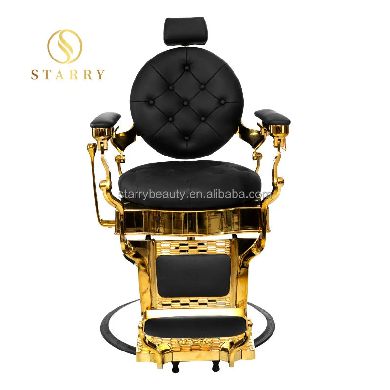 2025 Hair Salon Furniture Factory High End Luxury Vintage Hair Facial Rose Gold Sliver Metal Black Barber Chair for Sale