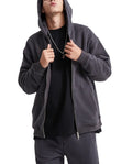 Wholesale 400gsm 100% Cotton Fleece Winter Men's Full Double Zip No Drawstring Hoodie OEM Service Black Zip Puff Printed Hoodie