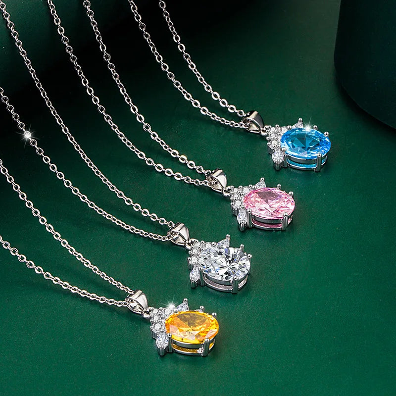 HOVANCI Vintage Geometric Oval Round Sapphire Pendant Necklaces 6 Crystal Rhinestone Egg Shape Diamond Necklaces