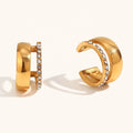Dingran High Fashion Double Layer Crystal Rhinestone C Shape Clip Earrings Gold Plated Stainless Steel Jewelry