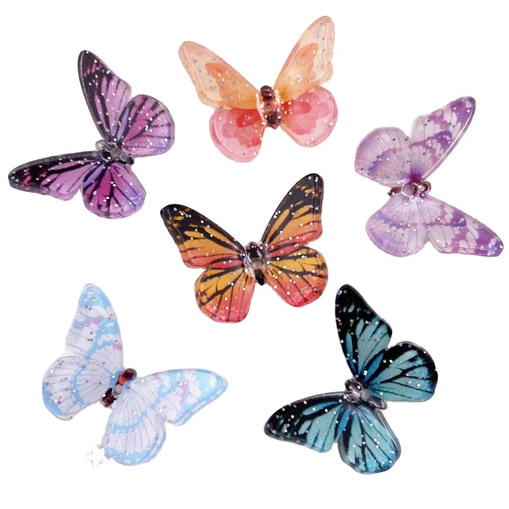 Resin Glitter Wheel Big Butterfly Colorful Flatback Rhinestones Clothing Accessories Applique DIY Scrapbook Craft