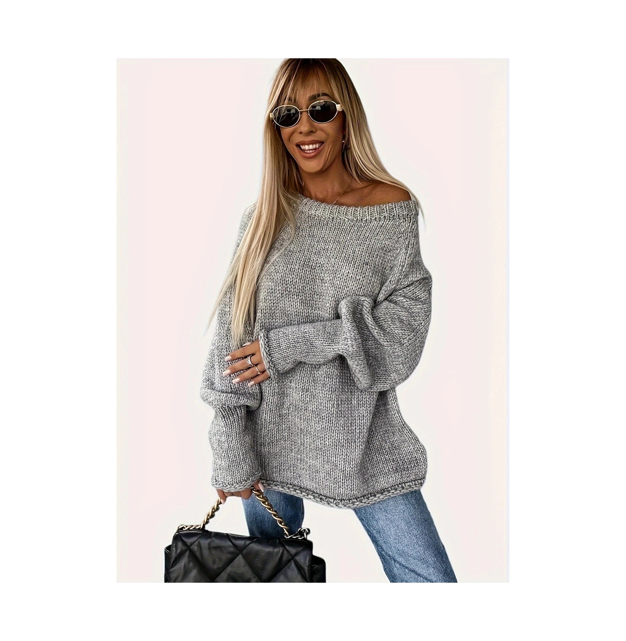 High Quality Winter Casual Leisure Street Style Knitted Crew Neck Loose Imitation Cashmere Sweater with Front Logo for Women