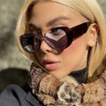 Retro Irregular Big Frame Women Sunglasses Luxury Brand Tea Color Square Frame Shades UV400 Cool Men One Piece Pilot Sunglasses