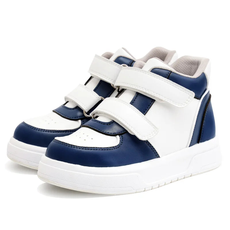 Princepard White Blue Microfiber Leather Kids Orthopedic Shoes Arch Support Prevent Flat Foot Waterproof Breathable