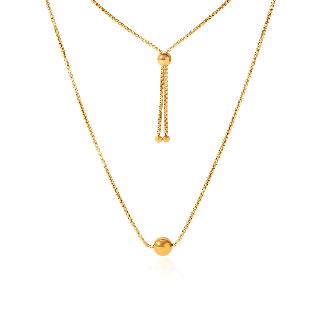 New 18K Gold Stainless Steel Box Chain Steel Gold Ball Pendant Necklace Ins Style Niche Design Pull-out Collarbone Chain