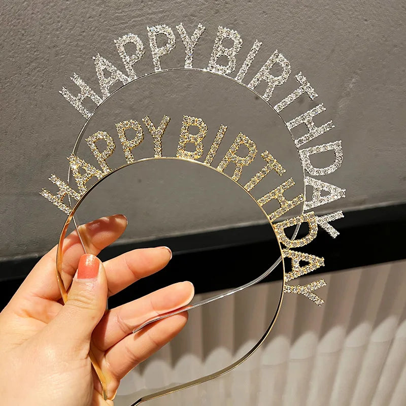 Wholesale Metal Rhinestone Glitter Happy Birthday Head Wear Band Hair Jewelry China Manufacturer Supplier