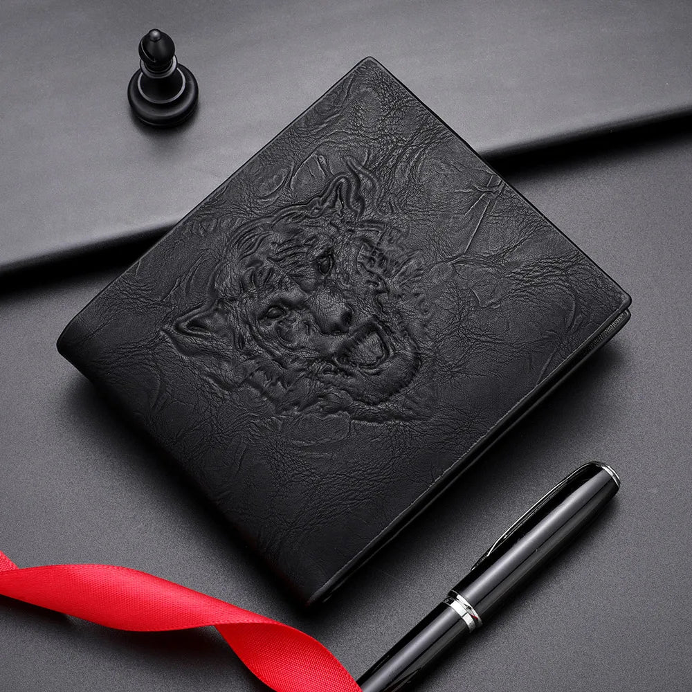 Men's Short Open Closure Wallet 3D Relief Tiger Head Pattern Multi-card Slot Waterproof Polyester Lining Credit Card Bag MegaBDM