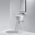 Bathroom Solid Surface Freestanding Pedestal Sink White Resin Stone Floor Standing Wash Basin Composite Hand Washing Basins