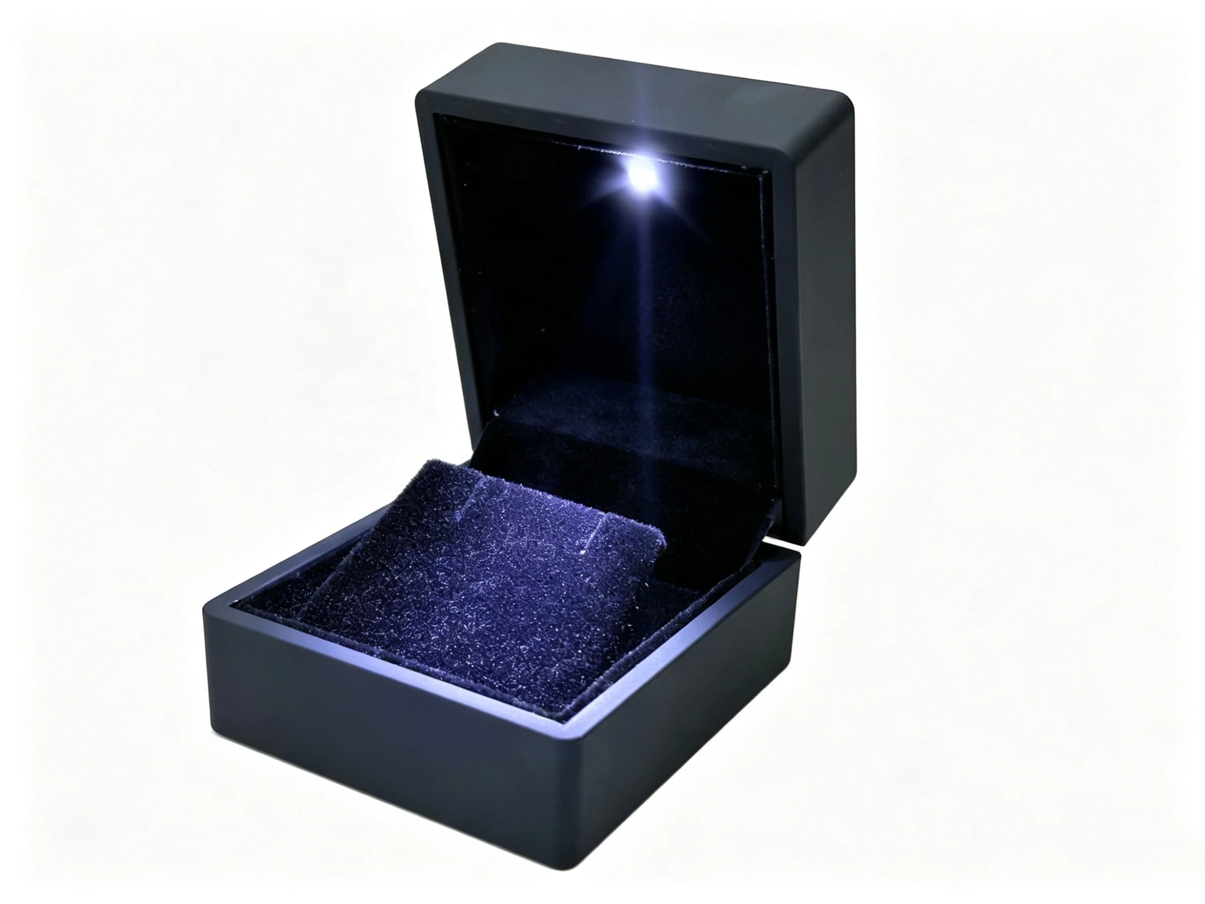 Stock Black LED Square Earring Box Velvet Lining Embossed Printing Buckle Closure Customized Logo for Luxury Jewelry Packaging