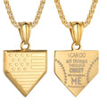 Personalized Inspirational Patriotic Baseball Home Plate USA Flag Shield Pendant Stainless Steel Chain Necklace for Boys Men