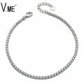 Adjustable Classic 925 Sterling Silver clear Cz Stone 2mm Cubic Zirconias Chain Tennis Bracelet for Women