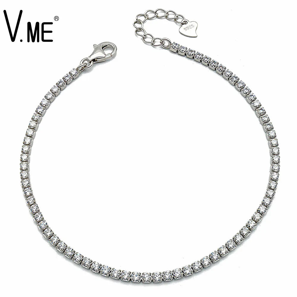 Adjustable Classic 925 Sterling Silver clear Cz Stone 2mm Cubic Zirconias Chain Tennis Bracelet for Women