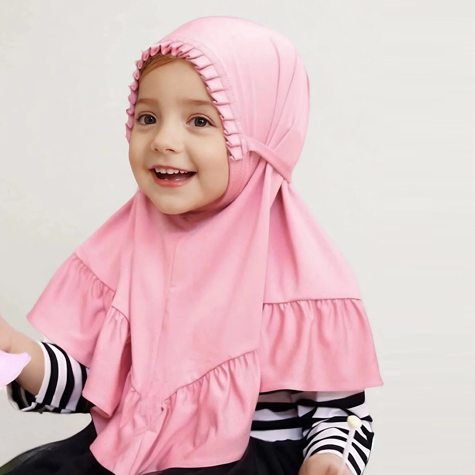 Sharut Wholesale Malaysia 2-6 Years Old Stretchy Children Hijab Turban Hat Tudung Adjustable Ruffled Edge Instant Cute Kid Hijab