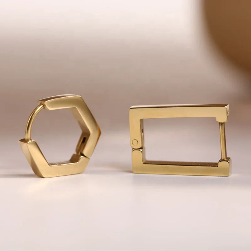 MICCI Wholesale Custom 18K Gold Plated Stainless Steel Jewelry Square Round Hexagon Geometric Shape Hoop Earrings Trendy