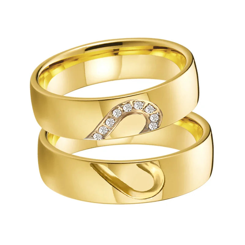 Classic 24K Gold Wedding Rings for Men and Women Couples Heart Eheringe Anillos Bague Artificial Brass Copper Jewelry