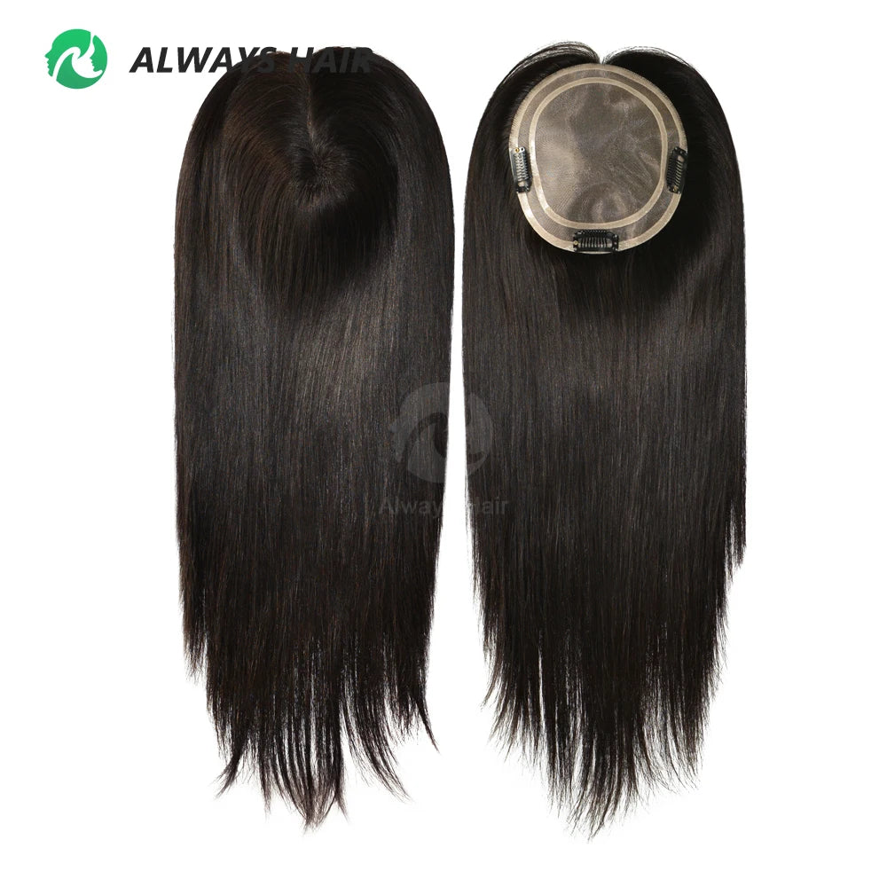 Mono Hair Toppers 5.5 X 6 Monofilament Women Toupee 16 18 20 Inches Remy Human Hair Pieces for Women with Hair Clips