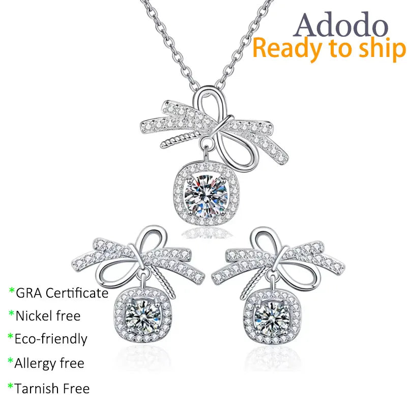 Manufacturer 925 Silver Fashion Jewellery 1ct Vvs1 GRA Moissanite Pendant Necklace Earrings Jewelry Set for Women