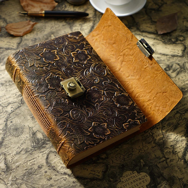 Vintage Genuine Leather Creative Notebook Customizable Personalized Logo Student Diary with Handmade Stitching