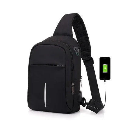 New Arrival Sling Bag Anti-theft Waterproof Oxford Men Chest Bag With USB and Headphone Plug