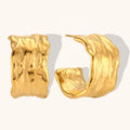 Hypoallergenic Chunky Wide Hoop Earrings 18k Gold Plated Stainless Steel Jewelry C Shape Earring for Women