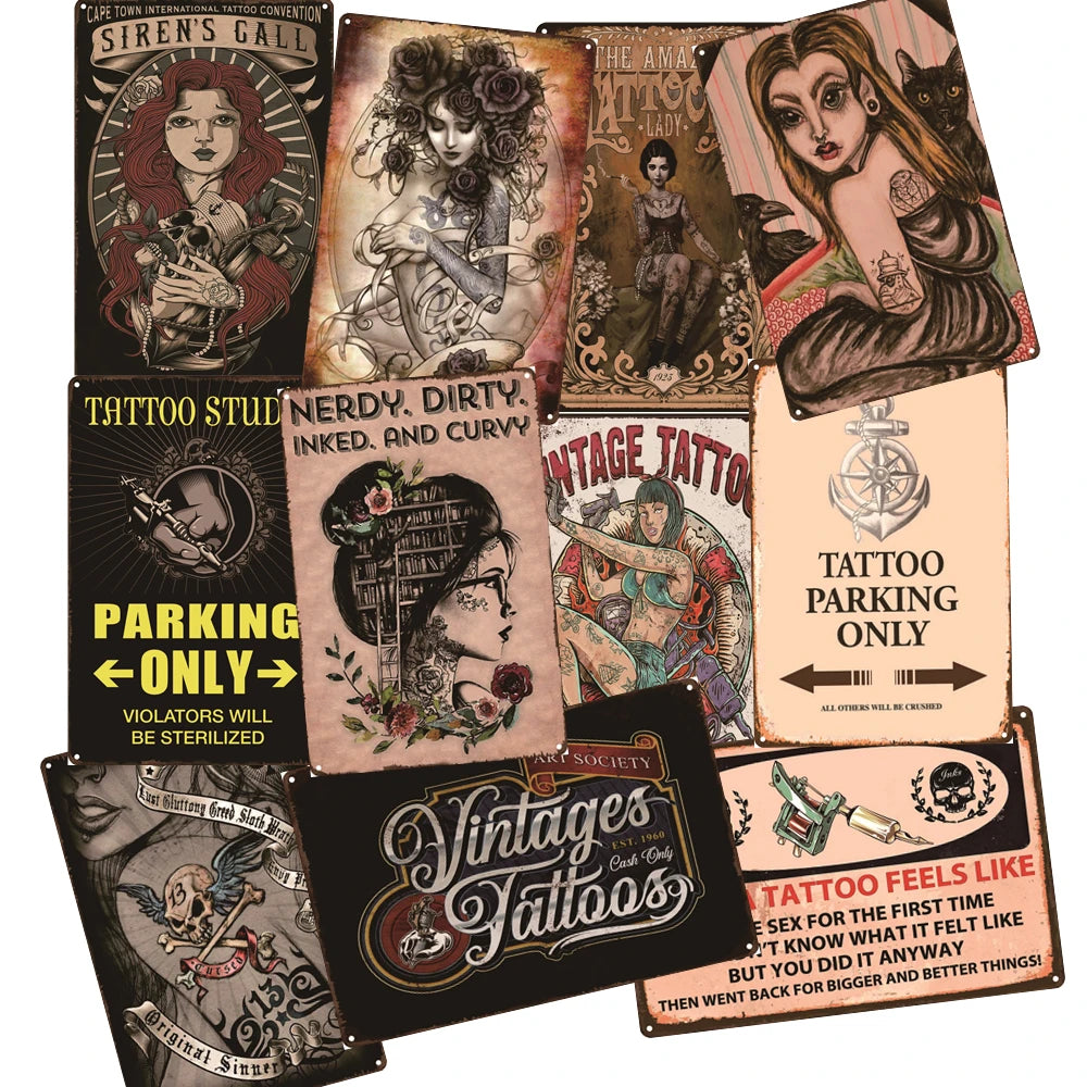 Tattoo Sign Plaque Metal Sign Vintage Tin Poster Plate Decoration Cafe Pub Salon Man Cave Home Wall Decor