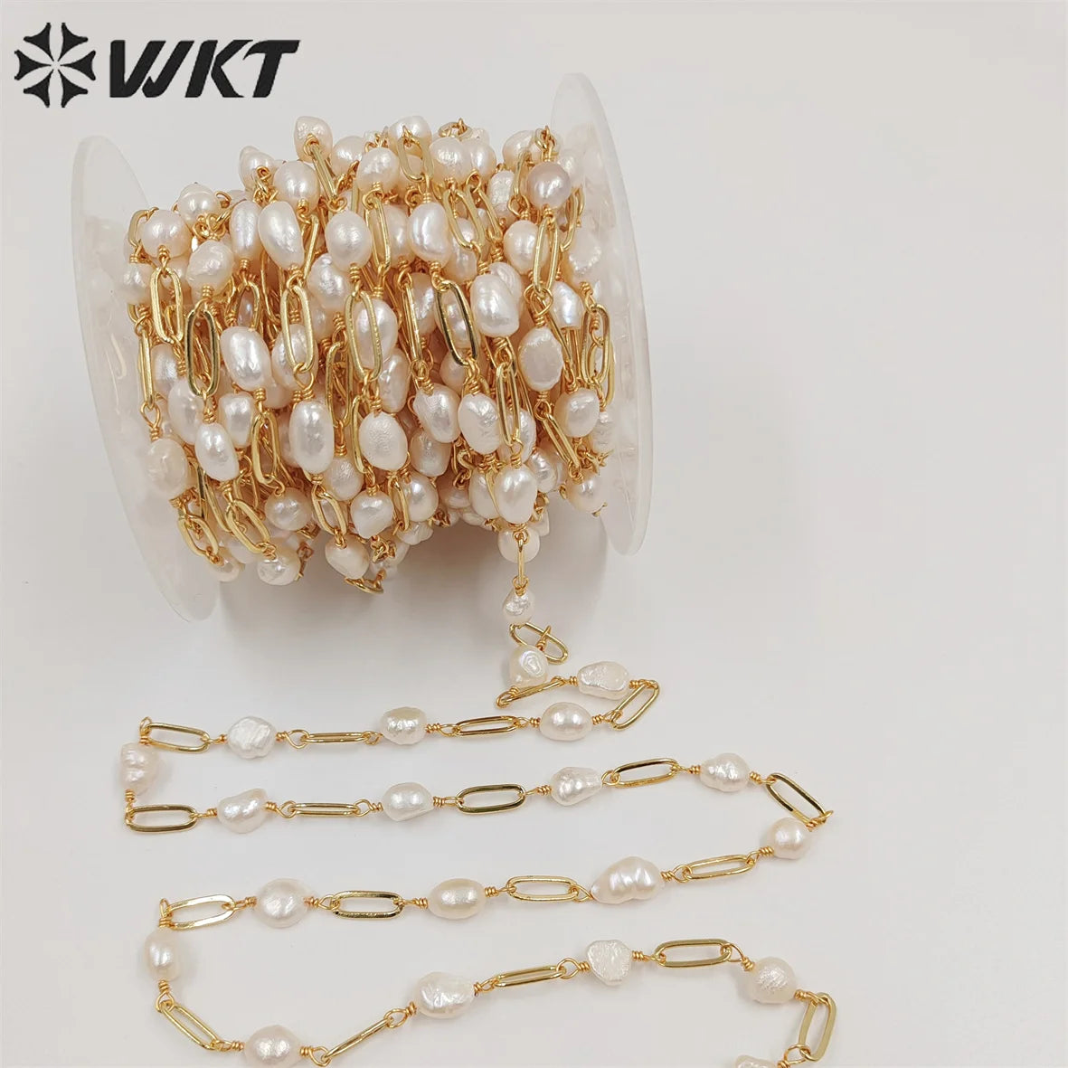 WT-RBC211 Newest Gold Plated Freshwater Pearl Mix Chain Jewelry Finding for Making Bracelet or Necklace Women Jewelry Chain