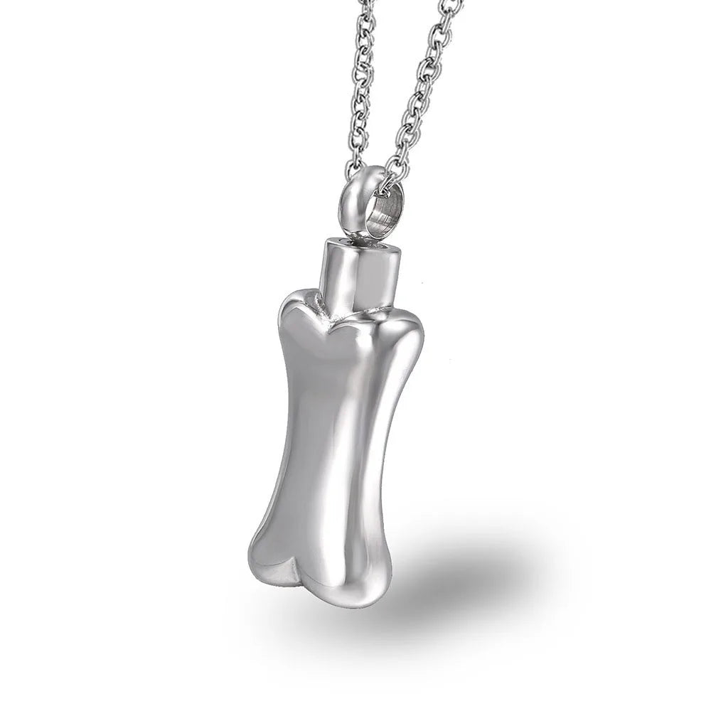 Funeral Stainless Steel Necklace Dog Bone Urn Pet Souvenir Memorial Bottle Pendant for Men and Women