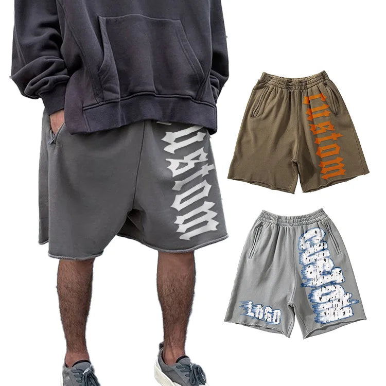 Summer Streetwear Custom Men French Terry 100% Cotton Distressed Vintage Wholesale Raw Edge Sweat Stone Acid Wash Shorts