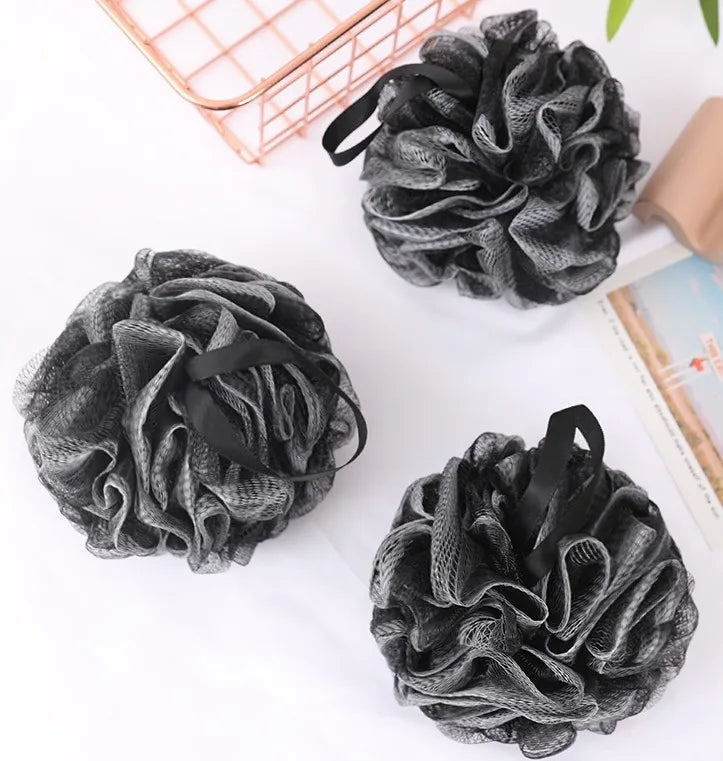 Black Bamboo Charcoal Soft Shower Puff Bath Ball Body Scrubber Mesh Pouf Sponge