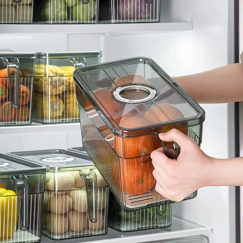 Kitchen Fridge Organizer Plastic Storage Box for Fresh-Keeping Vegetable Fruit Time-Keeper Basket Containers Refrigerator