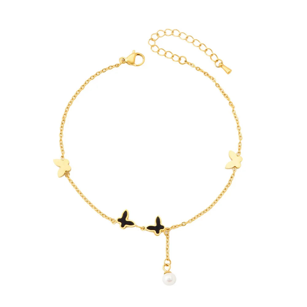 Simple Women Trend Designer Pearl Pendant Waterproof Gold Plated Stainless Steel 2025 Butterfly Anklets