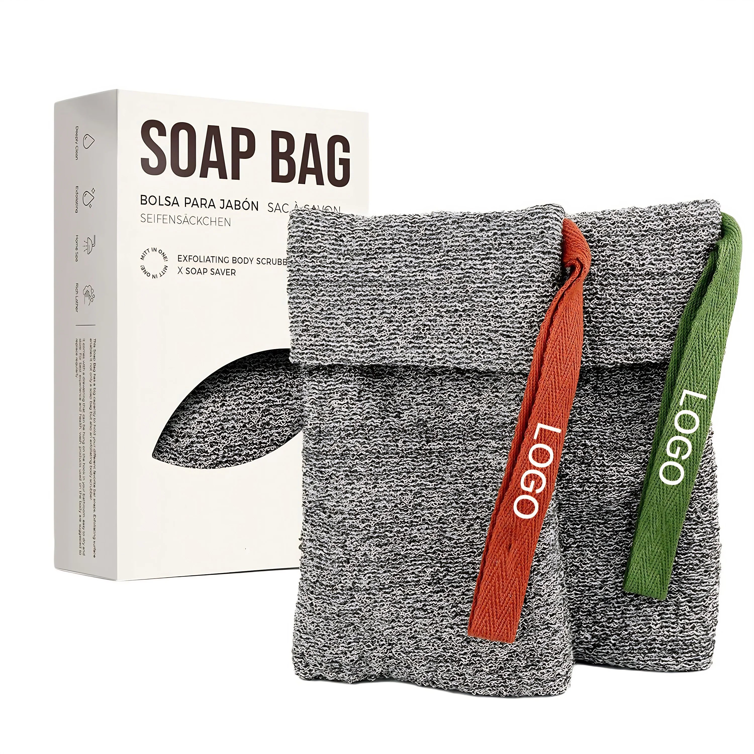 Custom Logo Exfoliating Soap Bag Soap Savers for Bar Soap Bar Pouch for Deep Exfoliation Foaming Sock for Shower