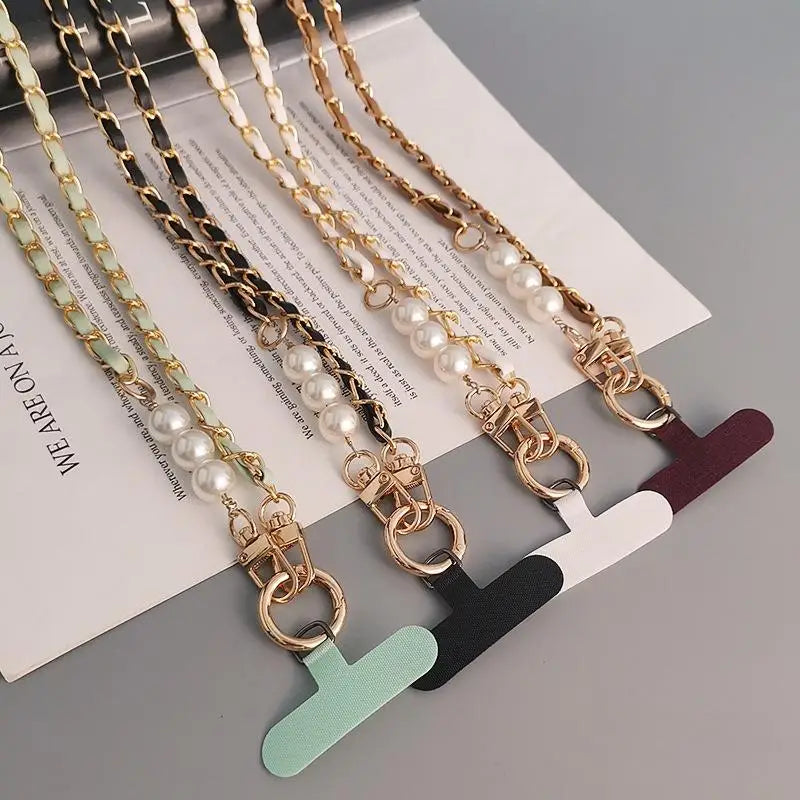 Phone Case Universal Lanyard Long Crossbody Pearl Pickup Chain Mobile Phone Lanyard Women's Long Neck and Shoulder Strap