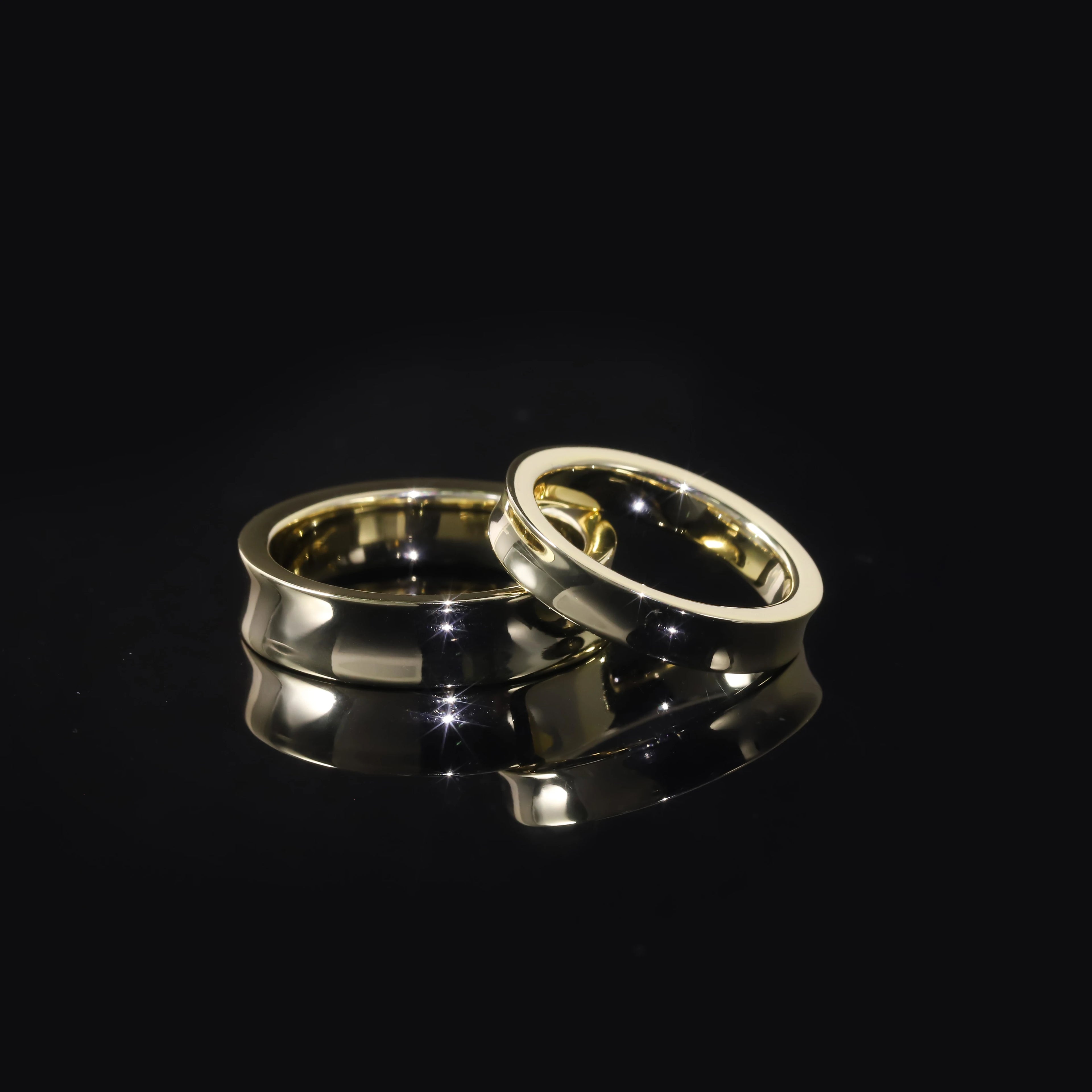 Abiding Custom Geometric Bright Gold Plated 925 Silver Width Plain Couple Ring Concave Chunky Matching Wedding Band No Diamond