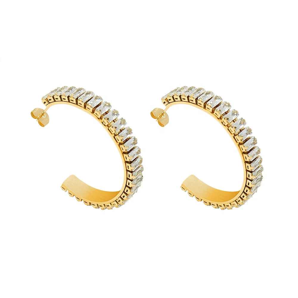 Fashion Creative C Shape Stainless Steel Earrings 18K Gold Plated Women's Earring Jewelry