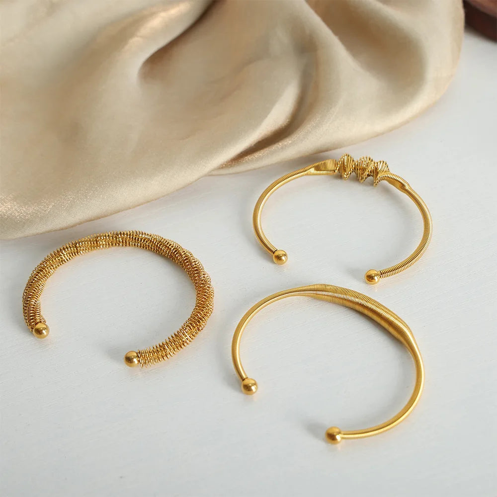 Chic Jewelry Accessories Spring Stainless Steel Bracelet Waterproof Gold Plated Twist Wire Cuff Bracelet Pulseras Y Brazaletes