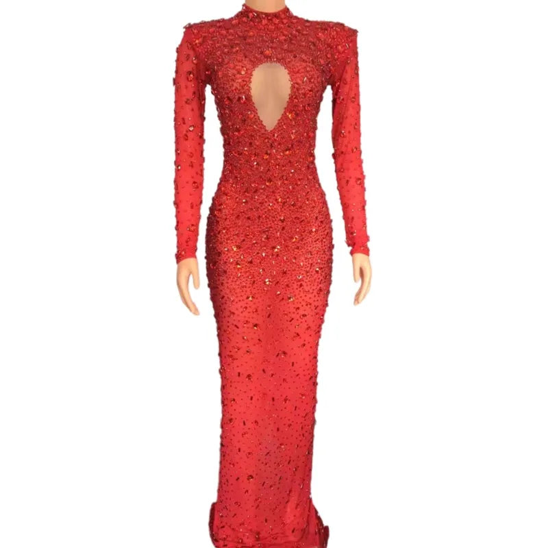 Transparent Evening Dress Stones Crystals Birthday Wedding Guest Party Gown Women Sexy Prom Club Dress