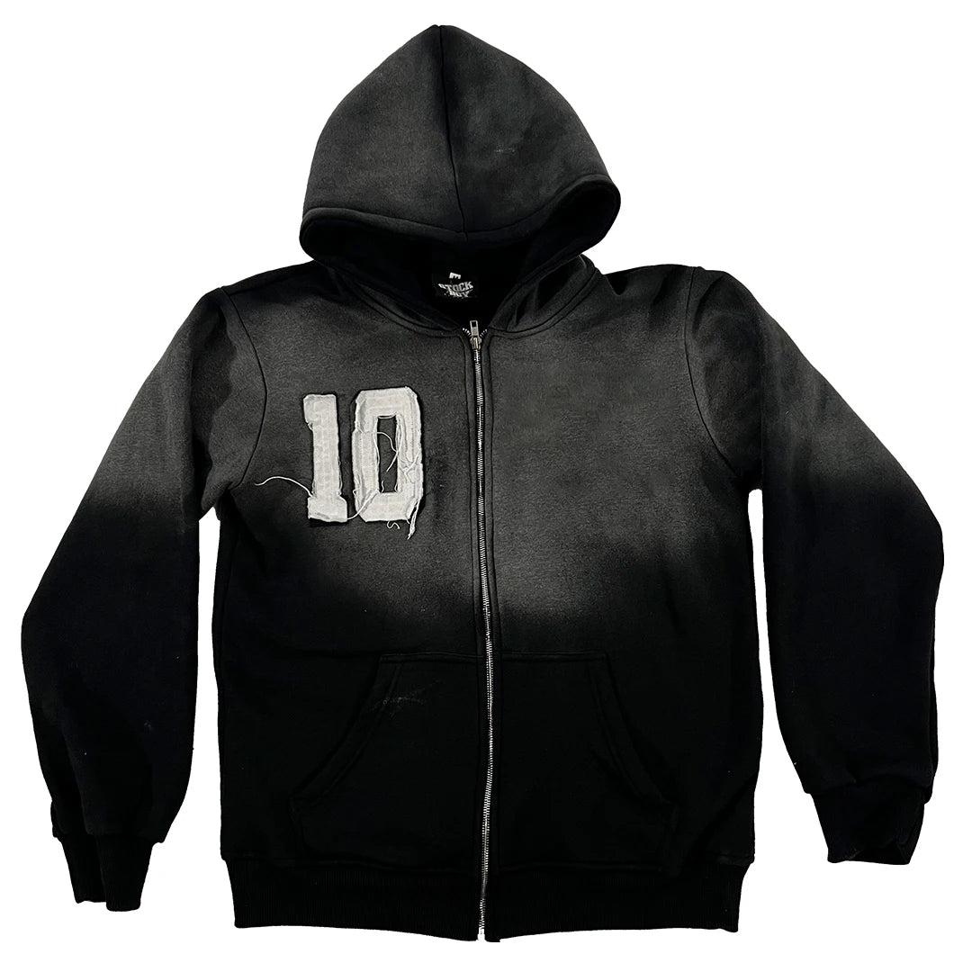Custom Vintage Sun Faded Acid Wash Oversized Men's Cotton Patch Logo Embroidery Distressed Zip up Hoodies