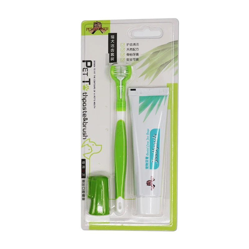 Factory Wholesale 3 in 1 Dog Dental Care Pet Cat Dog Toothbrush Set With Finger Toothbrush and Toothpaste