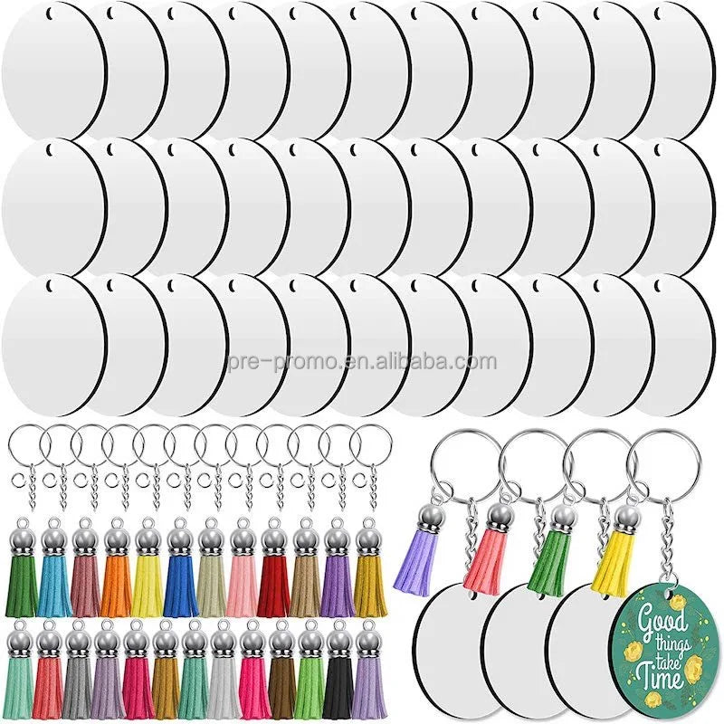 Custom Wholesale Round Shape Cheap MDF Sublimation Tassel Keychain