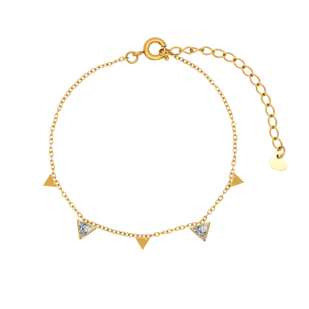 Chris April 316L Stainless Steel Gold Triangle Charms Zirconias Chain Bracelet for Women