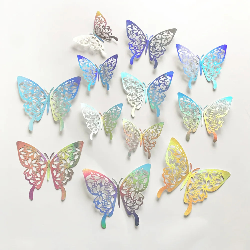 Colorful 12 Piece Set of Three-dimensional Hollow butterfly Stickers Art Home Party Wall Decoration Background Wall Stickers
