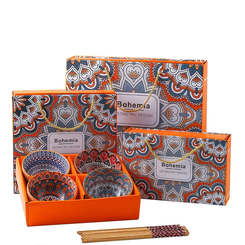 Western Boho Tableware Set 2/4/6 Pcs Tableware Underglaze Color Ceramic Craft Dish