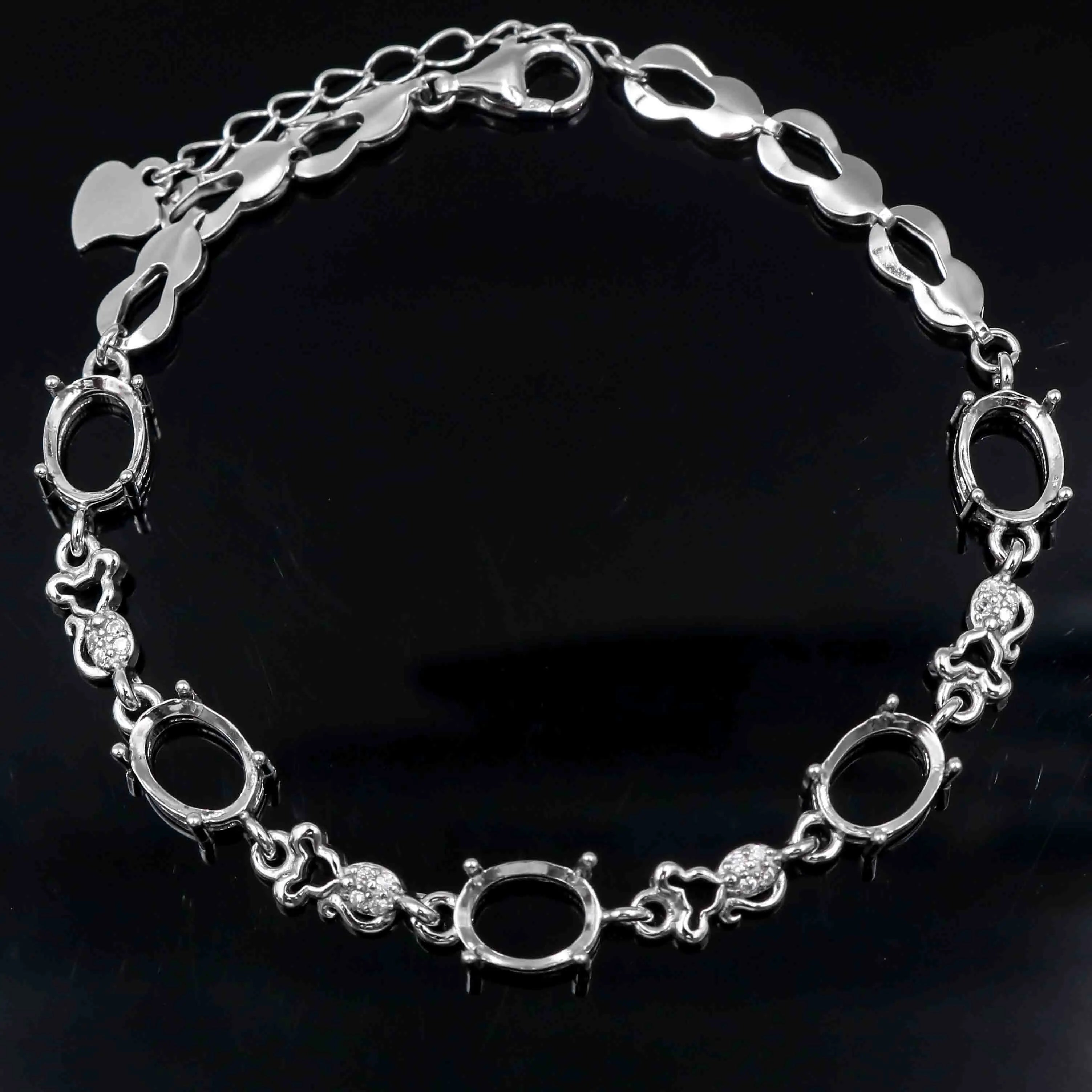 Sterling Silver 6*8mm Semi Mount Bracelet Blank Empty Support Mountain Setting S925 Base Holder Without Stone for DIY Inlay