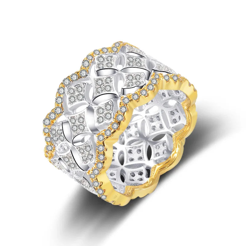Europe Fashion Luxury High-end Full Drill Diamond  Gold Plated Wedding Copper Ring for Women