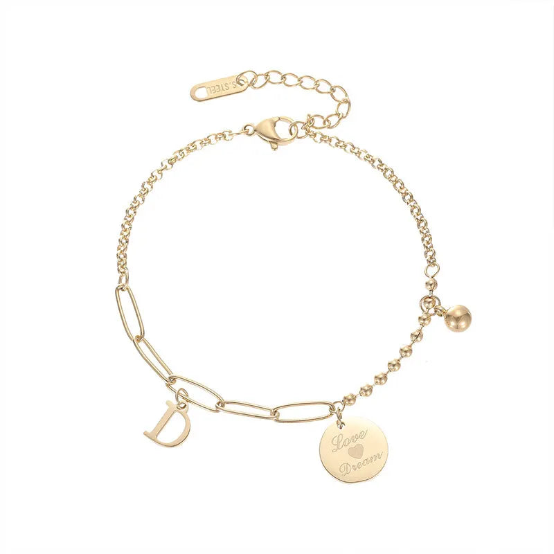 Ins Trendy Love Dream Engraved Disc Ball Paperclip Link Chain Bracelets for Mom